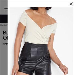 Express NWOT Body Contour Double Layer Off The Shoulder Ruched Tee - Swam
